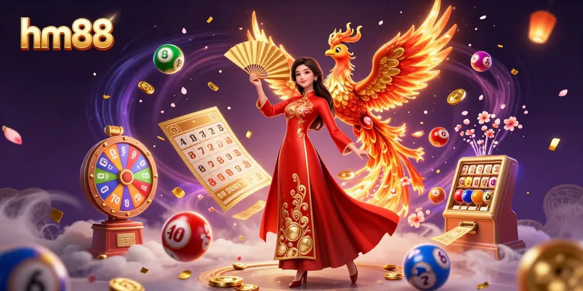 Win big at hm88 with vibrant lottery games featuring colorful balls and golden elements.