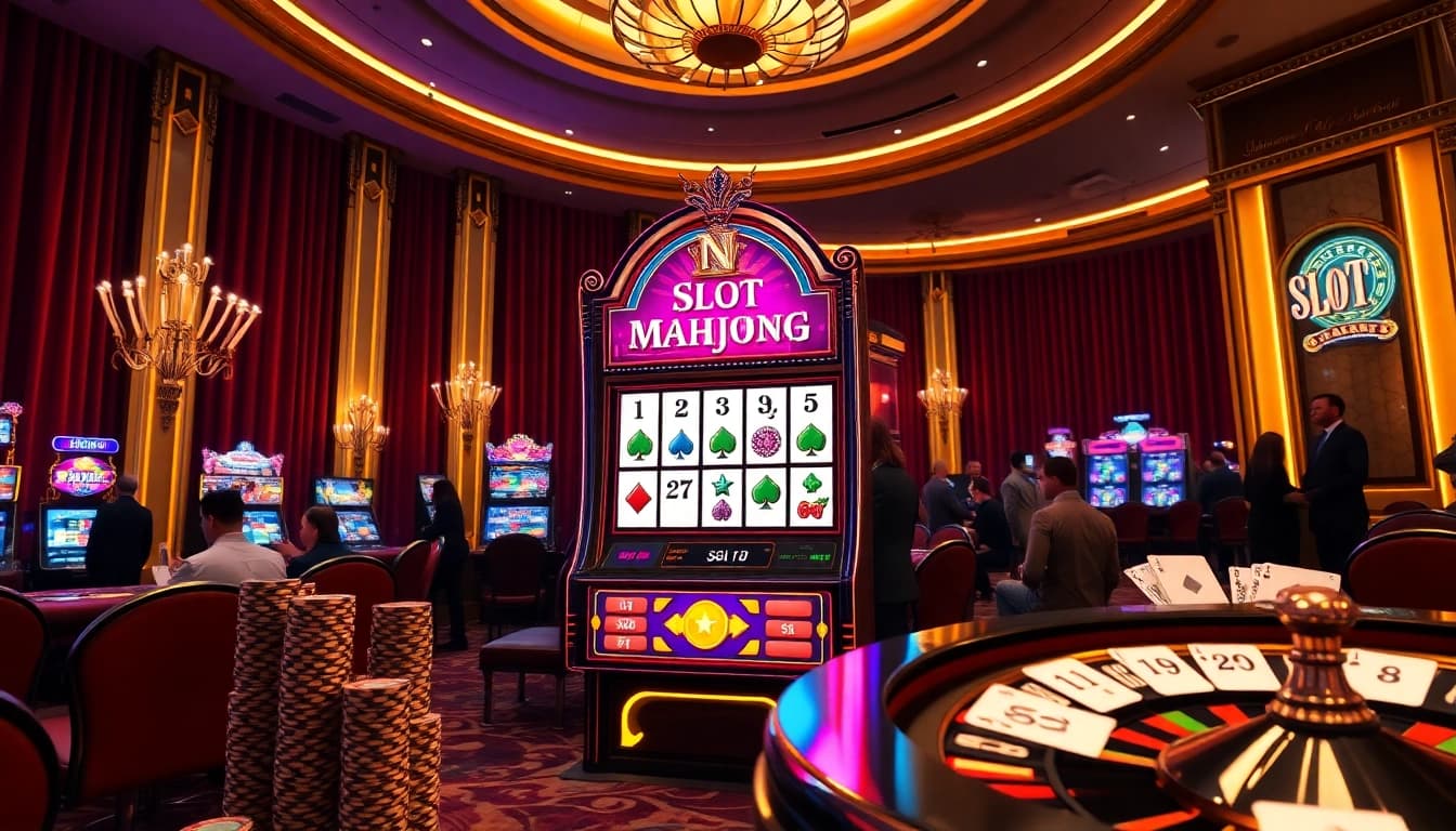 Win big with Slot Mahjong at a luxurious casino featuring vibrant slot machines and exciting gameplay.