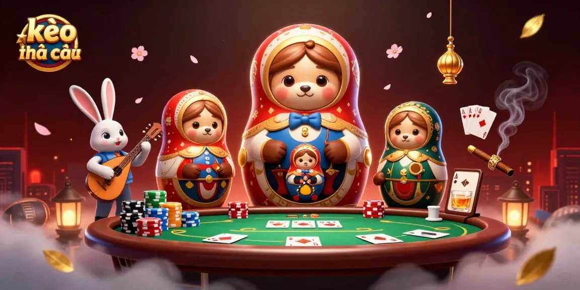 Experience kèo nhà cái dynamics with an engaging 3D cartoon scene featuring casino elements.