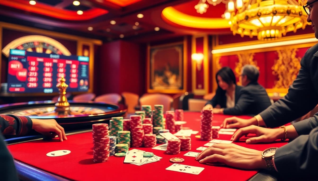 Experience excitement at rr88 with vibrant poker gameplay, chips, and roulette.