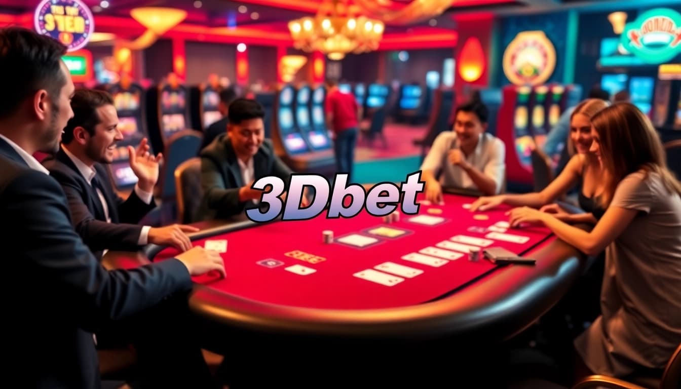 Experience high-stakes poker at 3Dbet with players engaged in thrilling gameplay at a luxurious table.