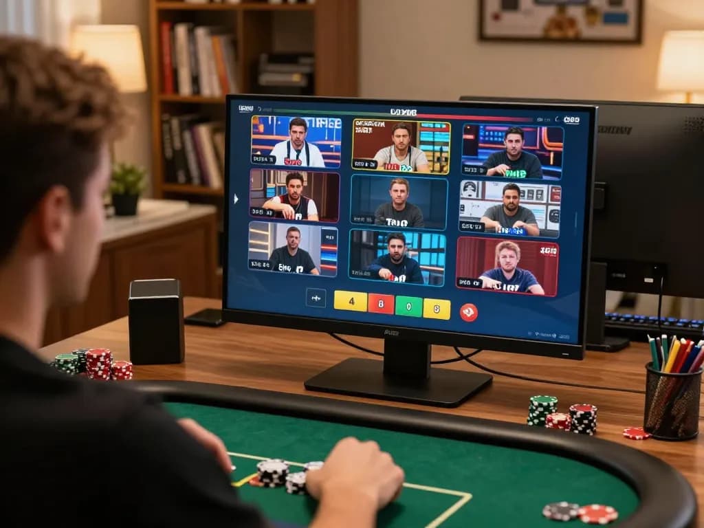 Players engaging in a strategic online poker tournament at megahoki88 in a cozy home environment.
