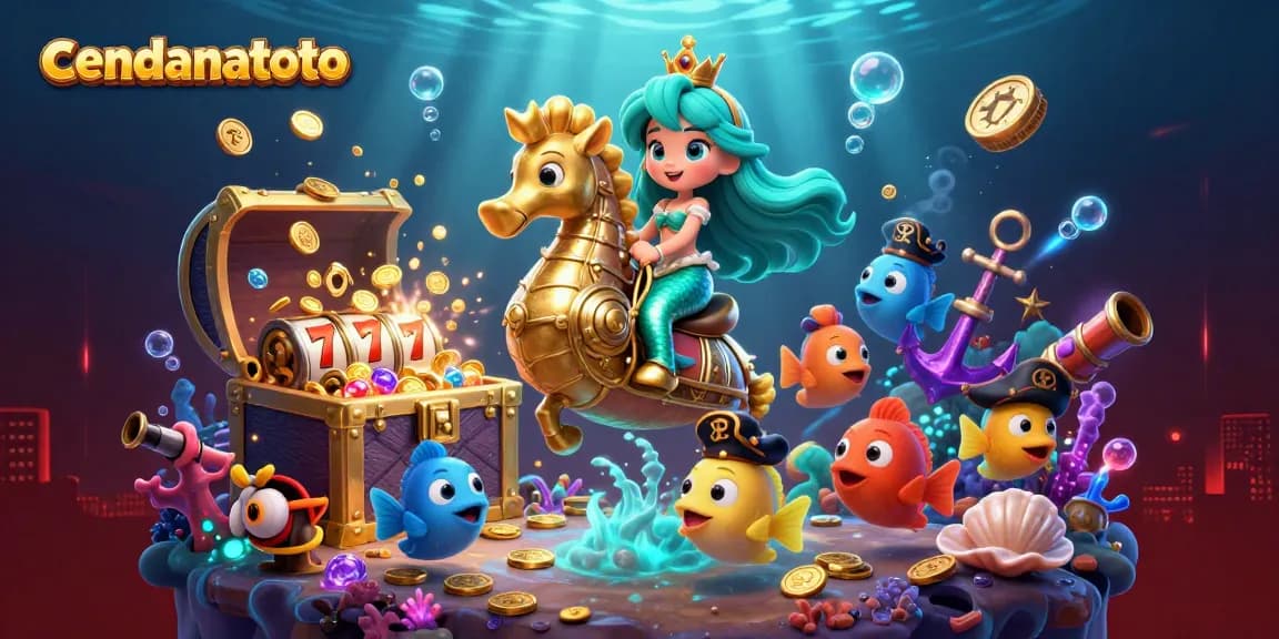 Engage with cendanatoto's vibrant mermaid-themed slot adventure, featuring colorful casino elements in an underwater spectacle.