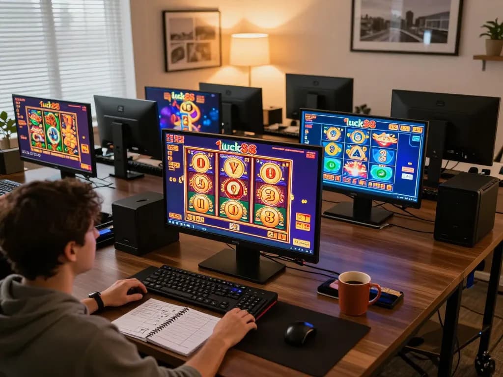 Enjoying the excitement of luck88 slot game in a cozy home office environment