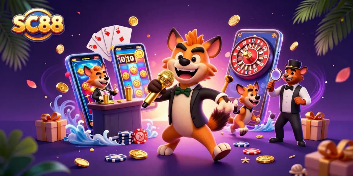 Engage with SC88 as hyenas run a comedy casino, featuring exciting slot games and vibrant casino elements.