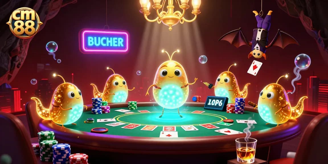 Experience cm 88's thrilling poker action illuminated by glowworms in a vibrant casino scene.