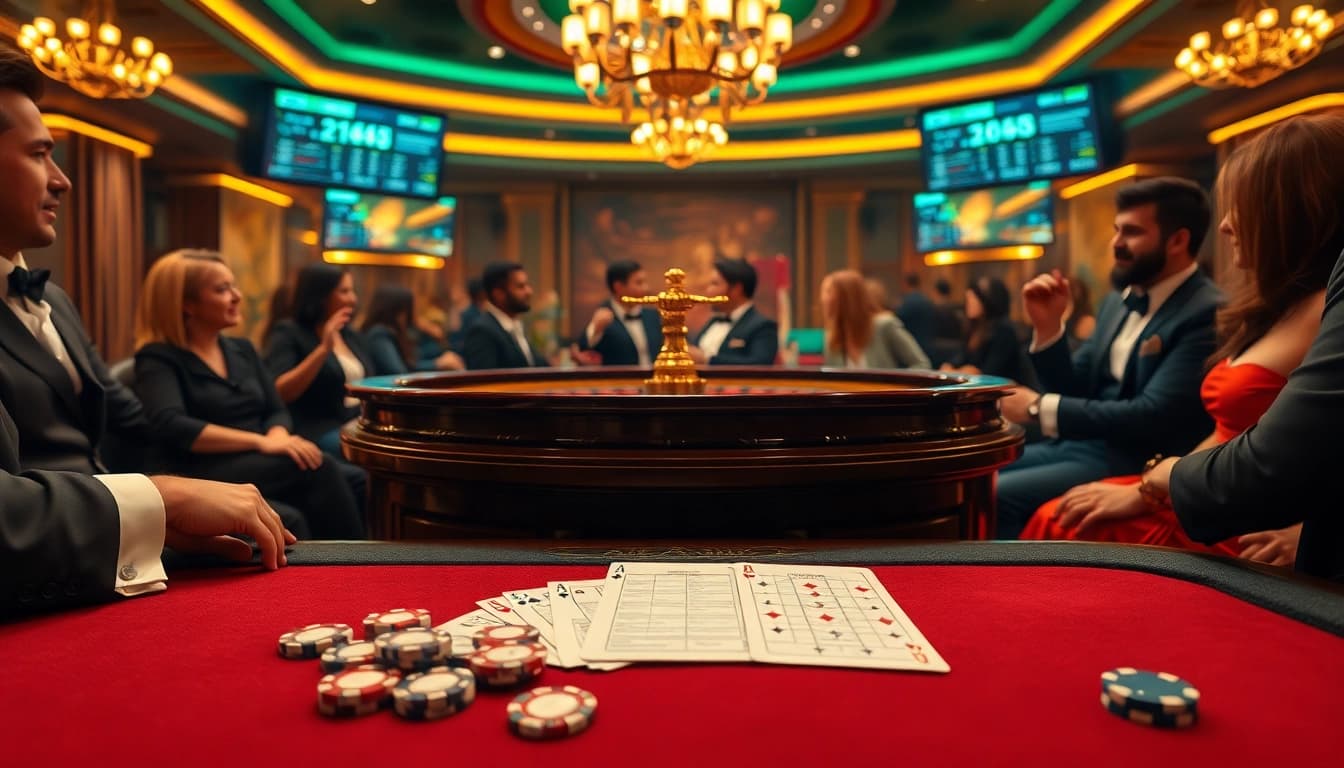 Lô Đề Trực Tuyến gambling action at a vibrant, luxurious casino table with bets placed.