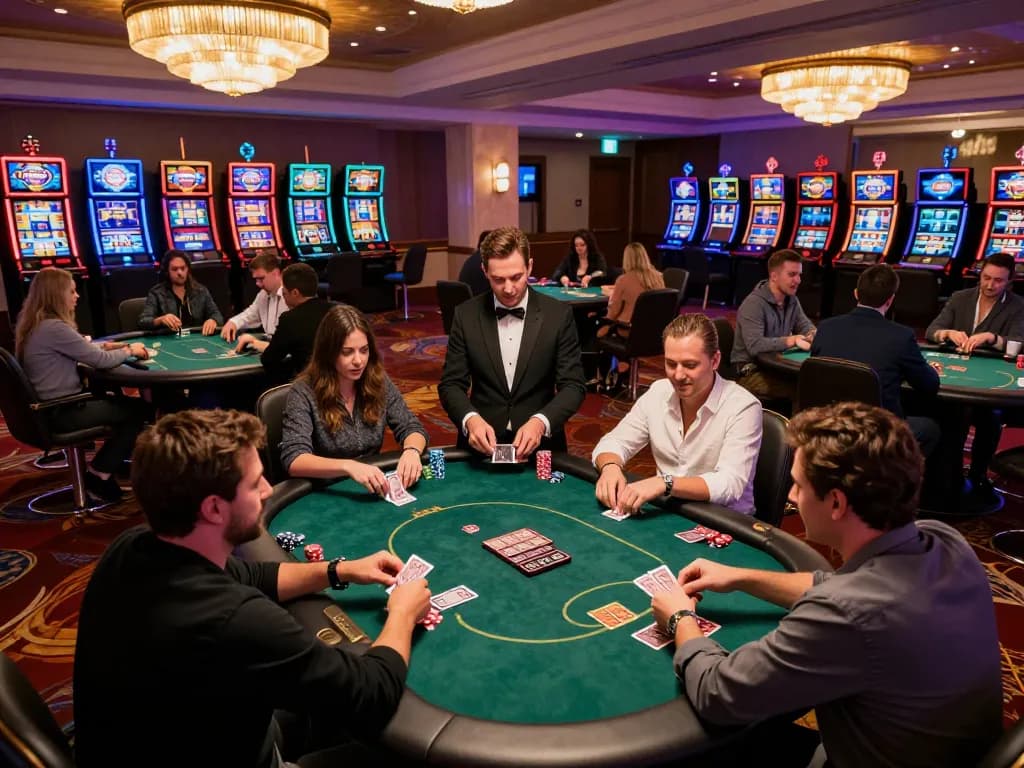 Engaged players enjoying a thrilling kdslot poker game at a luxurious casino