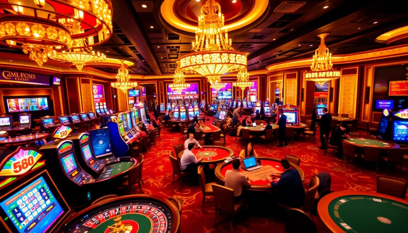 Players enjoying high-stakes games at jun88site.com, with vibrant slots and casino tables.