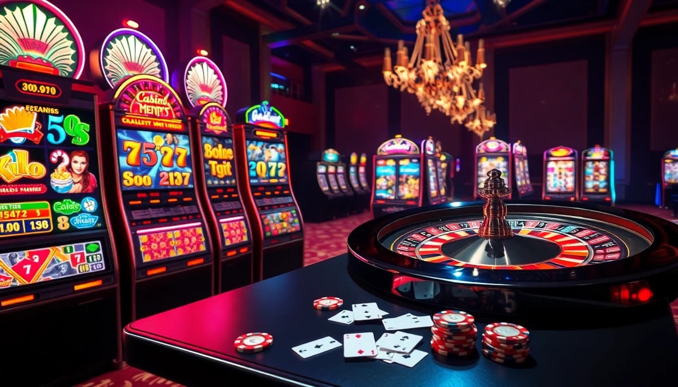 Experience exciting slot gacor gameplay surrounded by vibrant slot machines and a luxurious casino atmosphere.