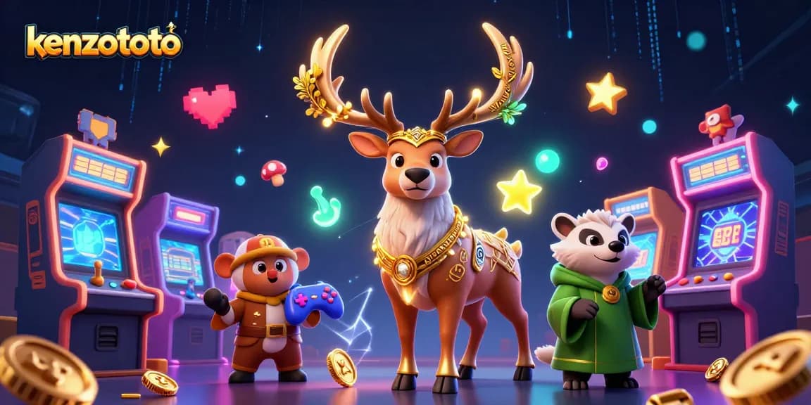 Engage with kenzototo for an exciting lottery experience in a vibrant 3D casino scene.