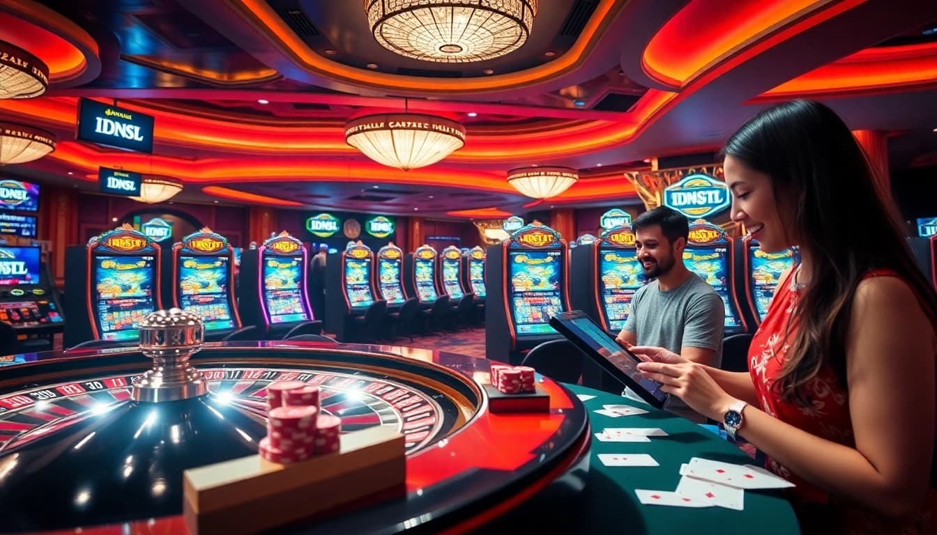 Experience the excitement of IDNslot with vibrant casino visuals and dynamic gaming elements.