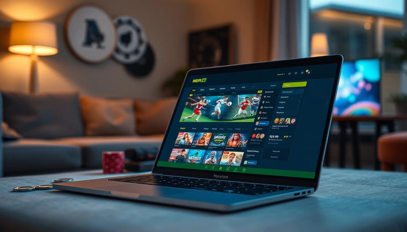 A modern online betting interface showcasing nhacaiuytin.us.com in a cozy setting, highlighting trust and professionalism.