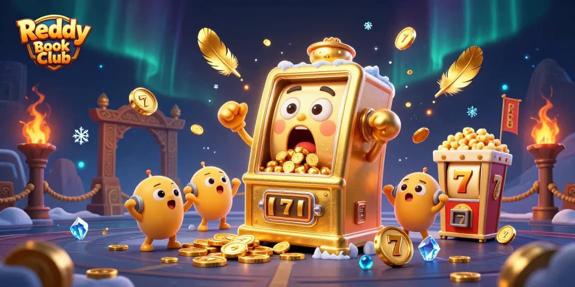 Reddy Book Club slot machine hits jackpot, showcasing excitement with coins and dynamic gaming elements.