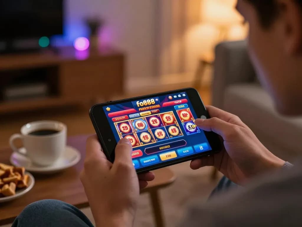 Engaged player exploring the fo88 casino app for an exciting gaming experience on their mobile device