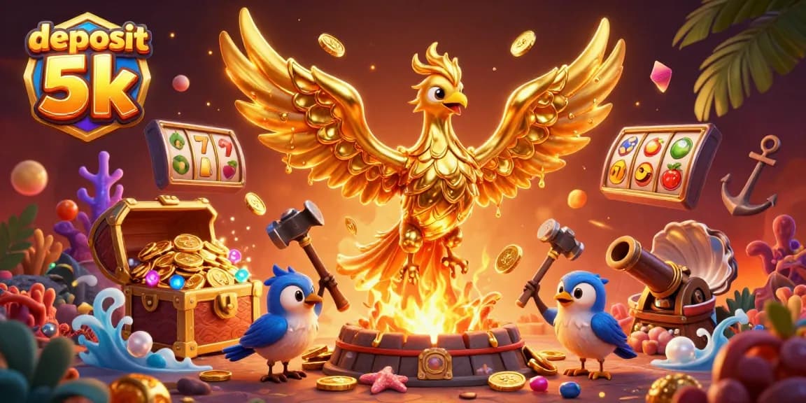 Win big with deposit 5k at vibrant online slots featuring golden phoenix illustration.