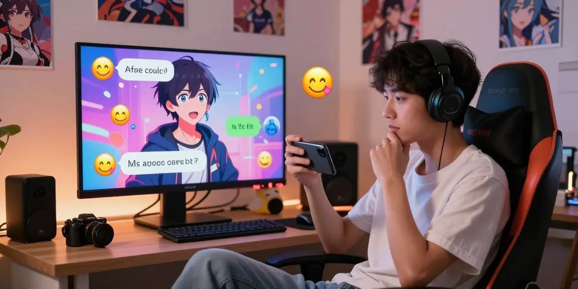 Engaging hentai chat session with a lifelike AI character in vibrant anime setting