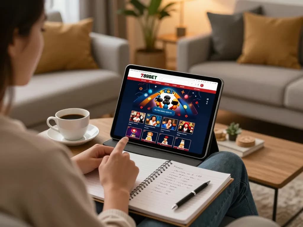 Engaged player using 789BET for online casino games in a cozy home setting.