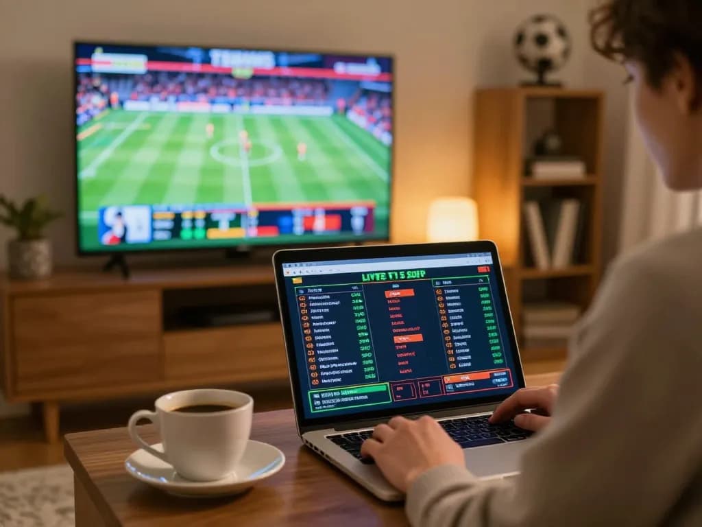 Engaging in live sports betting with tylekeo odds displayed on a laptop during an exciting home gaming session