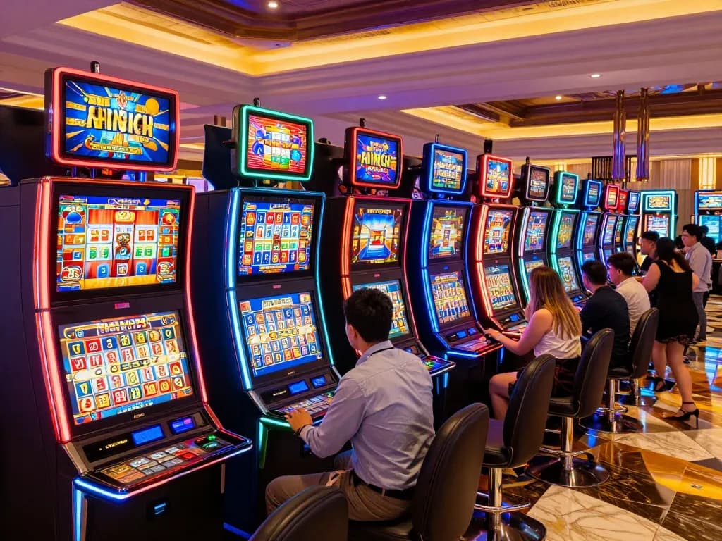 Experience stunning slot gacor games in a vibrant casino environment with players engaged in exciting gameplay.