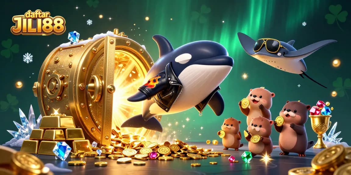 Win with daftar JILI88 as you enjoy a vibrant 3D casino scene featuring sea creatures.