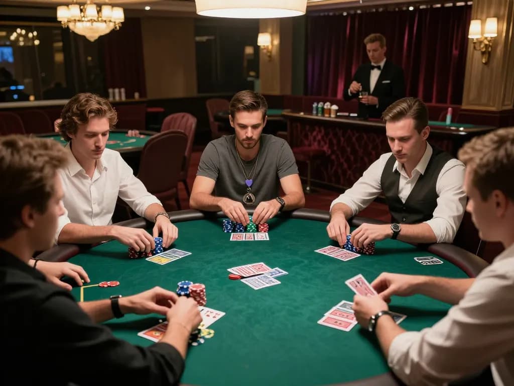 Engaging poker game scene highlighting strategy and player focus, sc88 themed casino atmosphere.