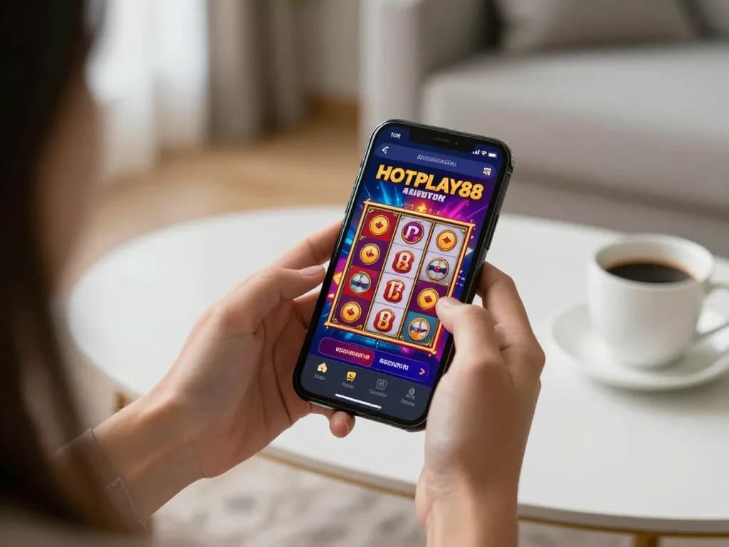 Permainan yang menarik di aplikasi kasino HOTPLAY88 daftar, menggambarkan kegembiraan permainan seluler.