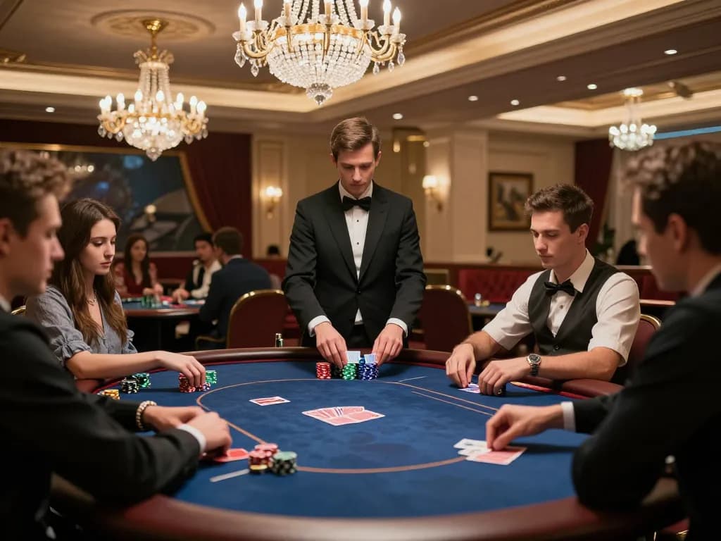 Players strategically engaging in a high-stakes game at 99ok casino's exclusive poker table.