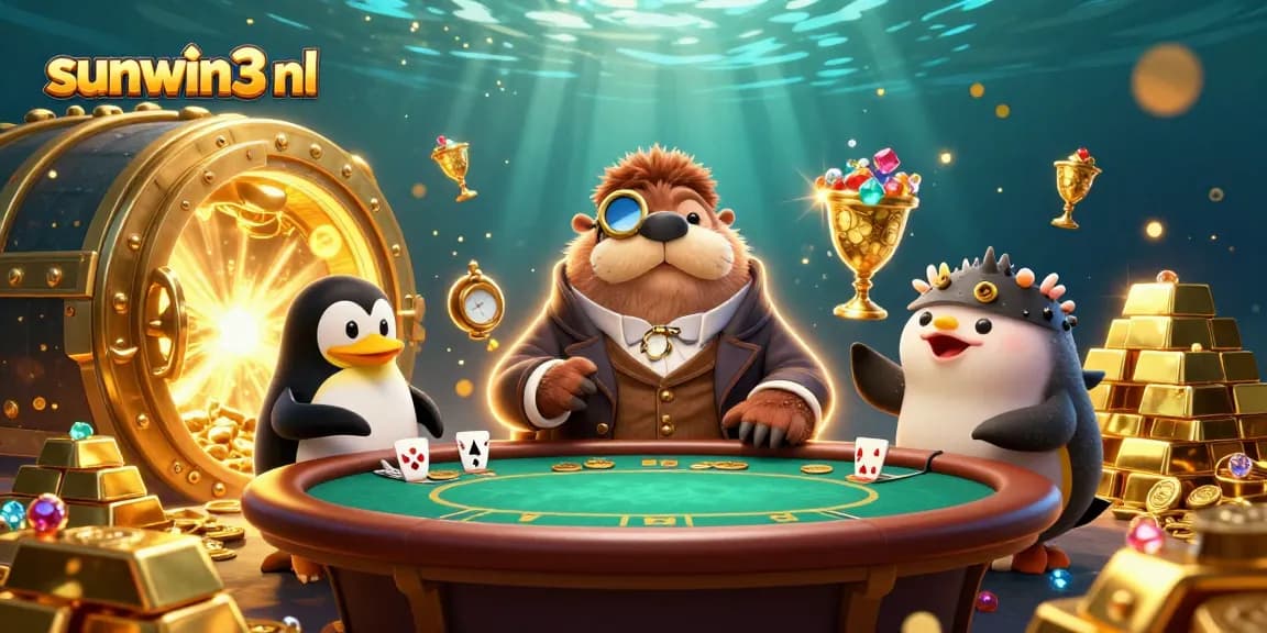 Engage in thrilling gameplay with sunwin3 nl at an underwater casino featuring playful characters and vibrant treasures.