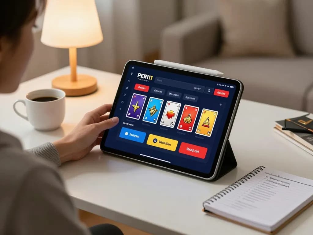 Engaging with PERI11 online gaming platform on a tablet, enhancing strategic gameplay experience