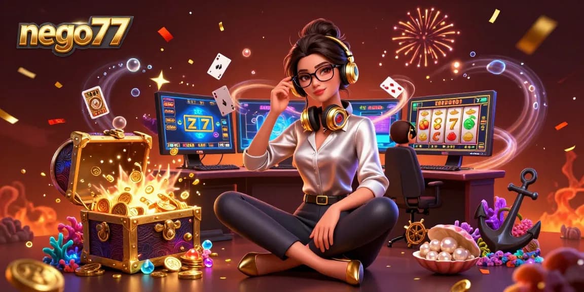 Engage with nego77 and explore thrilling casino games in a vibrant 3D gaming setup.