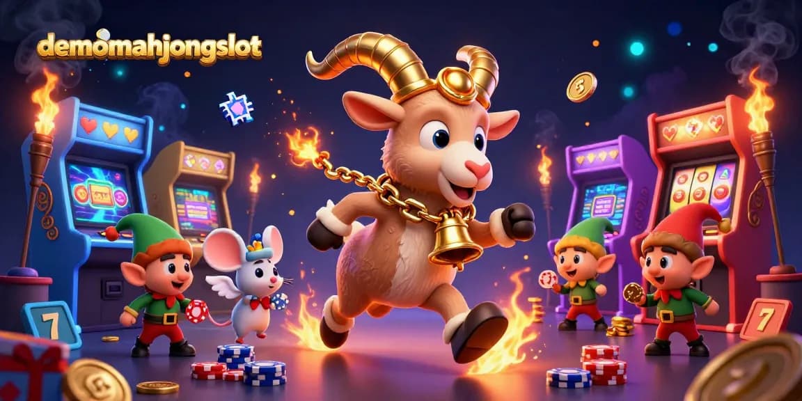 Experience the excitement at demomahjongslot with a dynamic casino scene featuring Krampus and whimsical characters.