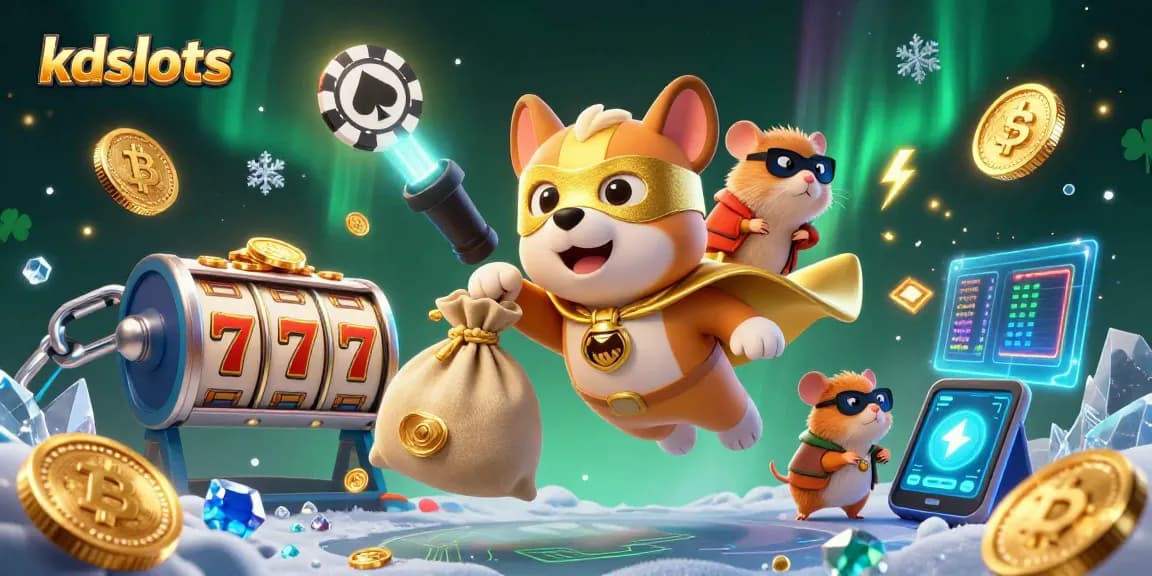 Experience exciting gameplay at kdslots with a vibrant illustration featuring a superhero dog and gold coins.