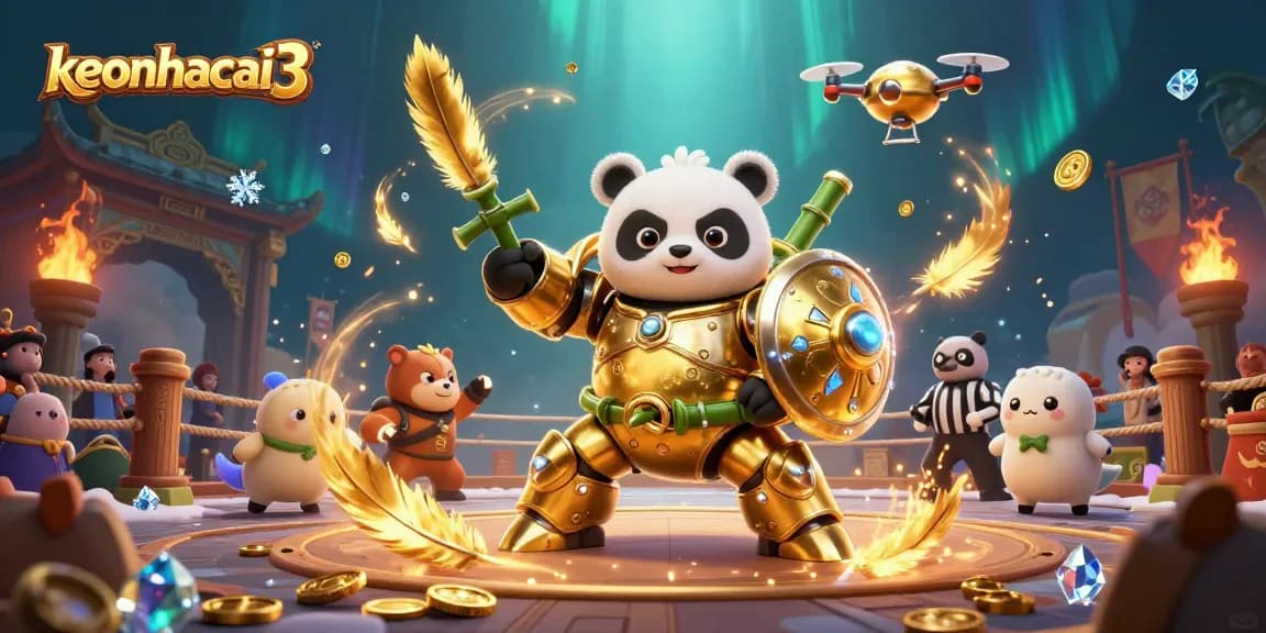 Engage with keonhacai3 in an exciting gambling arena with epic 3D cartoon characters and vibrant action.
