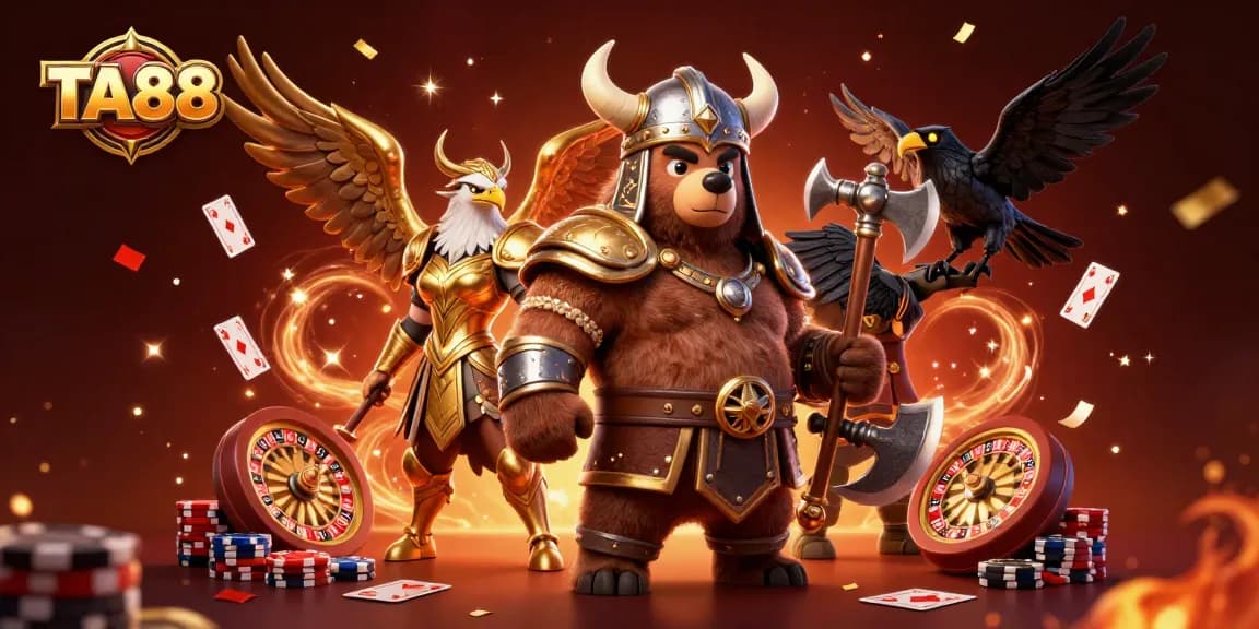 Experience thrilling wins at TA88 with a dynamic Viking and Valkyrie in a vibrant casino scene.
