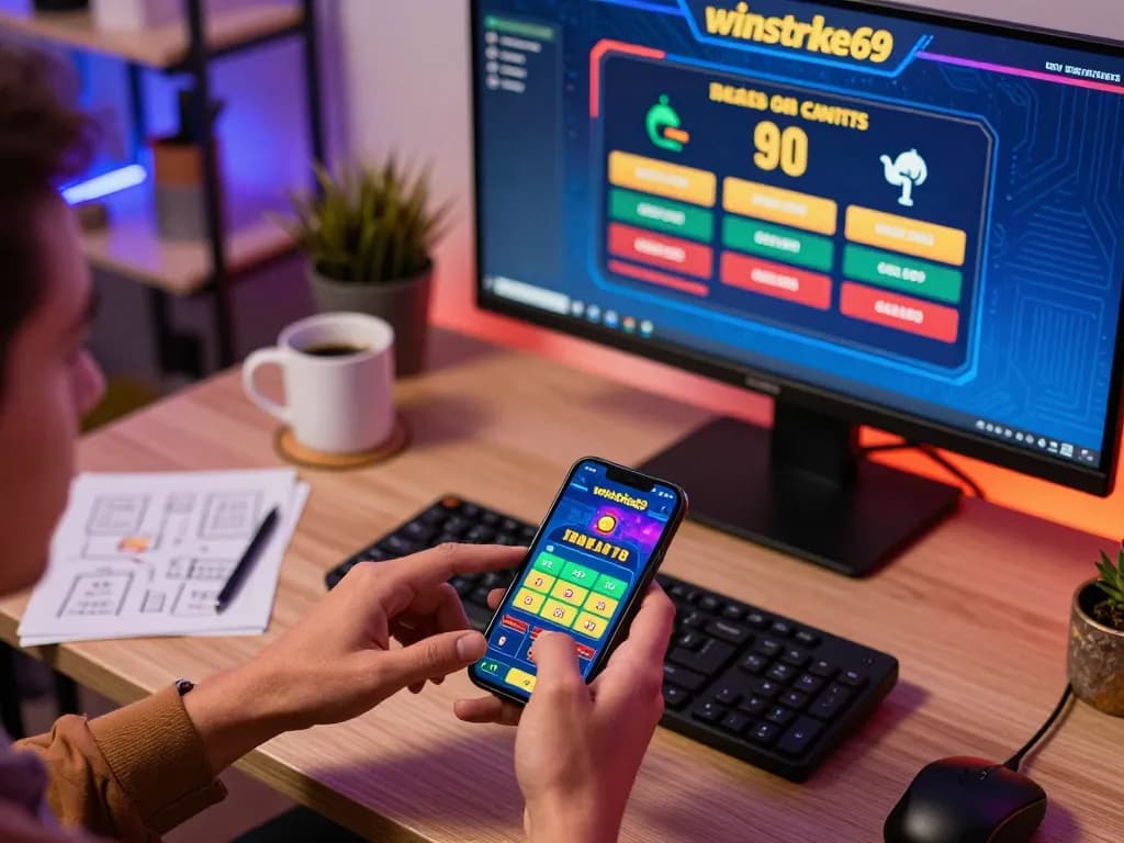 Engaging with the winstrike69 app for online betting, showcasing a dynamic gaming setup.