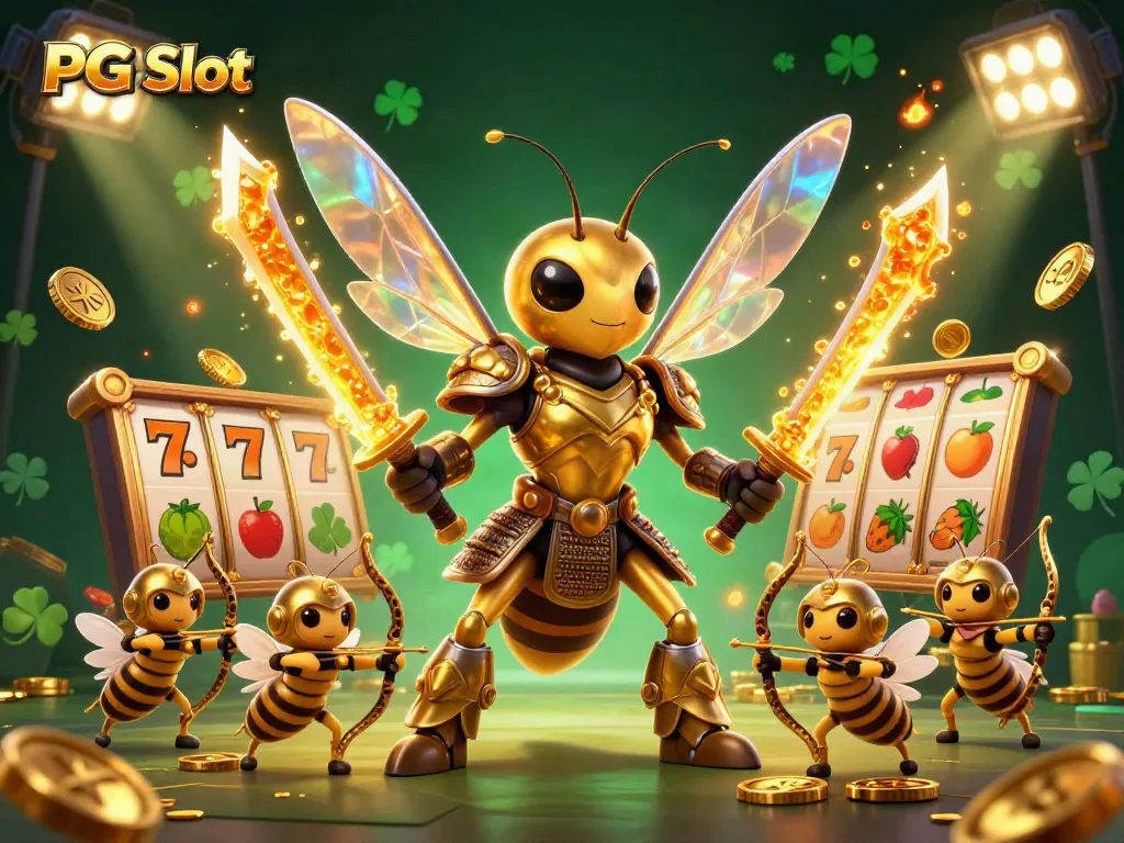 Engage with the immersive PG Slot experience featuring golden hornets and dynamic gambling elements.