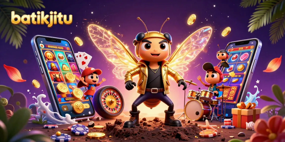 Bermain di batikjitu dengan karakter kartun yang meriah, dikelilingi elemen game kasino.