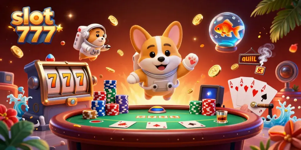 Permainan slot 777 dengan corgi astronaut dan hamster memberikan instruksi di kasino luar angkasa