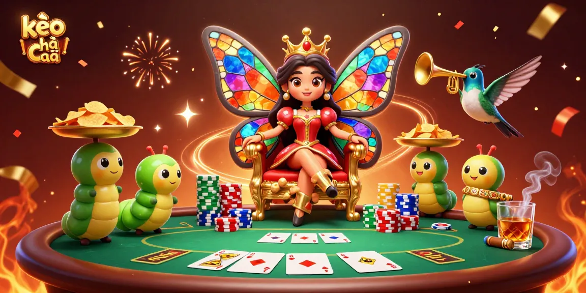Experience kèo nhà cái with stunning visuals of a butterfly queen and poker elements in a vibrant casino scene.