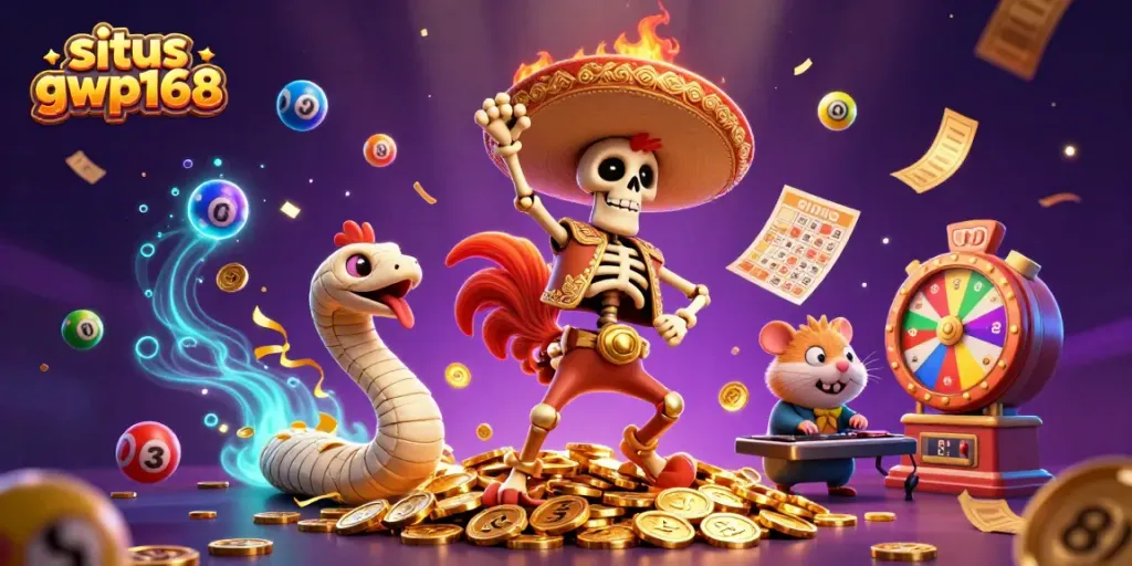 Gambarkan suasana meraih kemenangan dengan situs gwp168 di atas tumpukan koin emas dalam ilustrasi digital 3D.