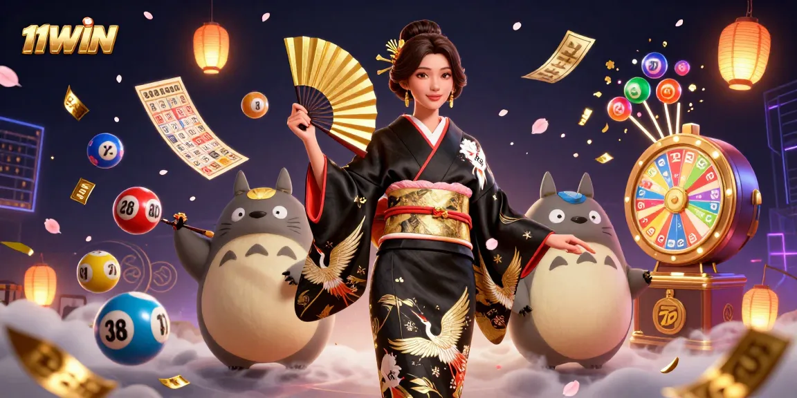 Experience the excitement of winning with 11WIN's vibrant lottery scene featuring a dynamic illustration.