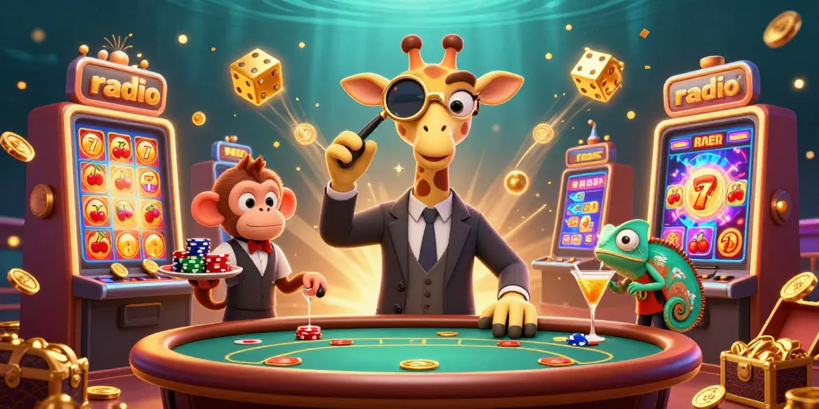Experience the excitement of WIN79 with a vibrant casino scene featuring a high-roller giraffe and gaming elements.