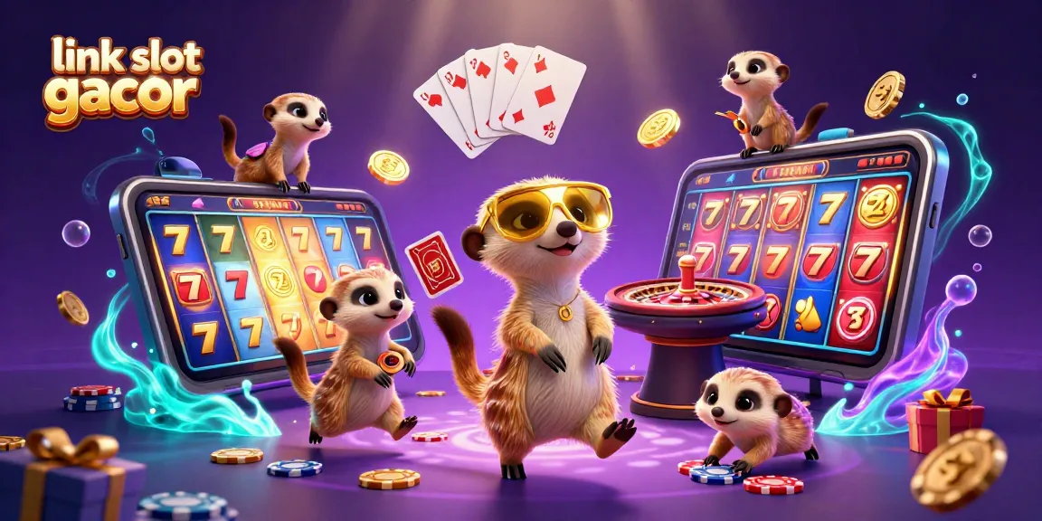 Visualisasi bermain link slot gacor dengan koloni meerkat di kasino yang ceria.