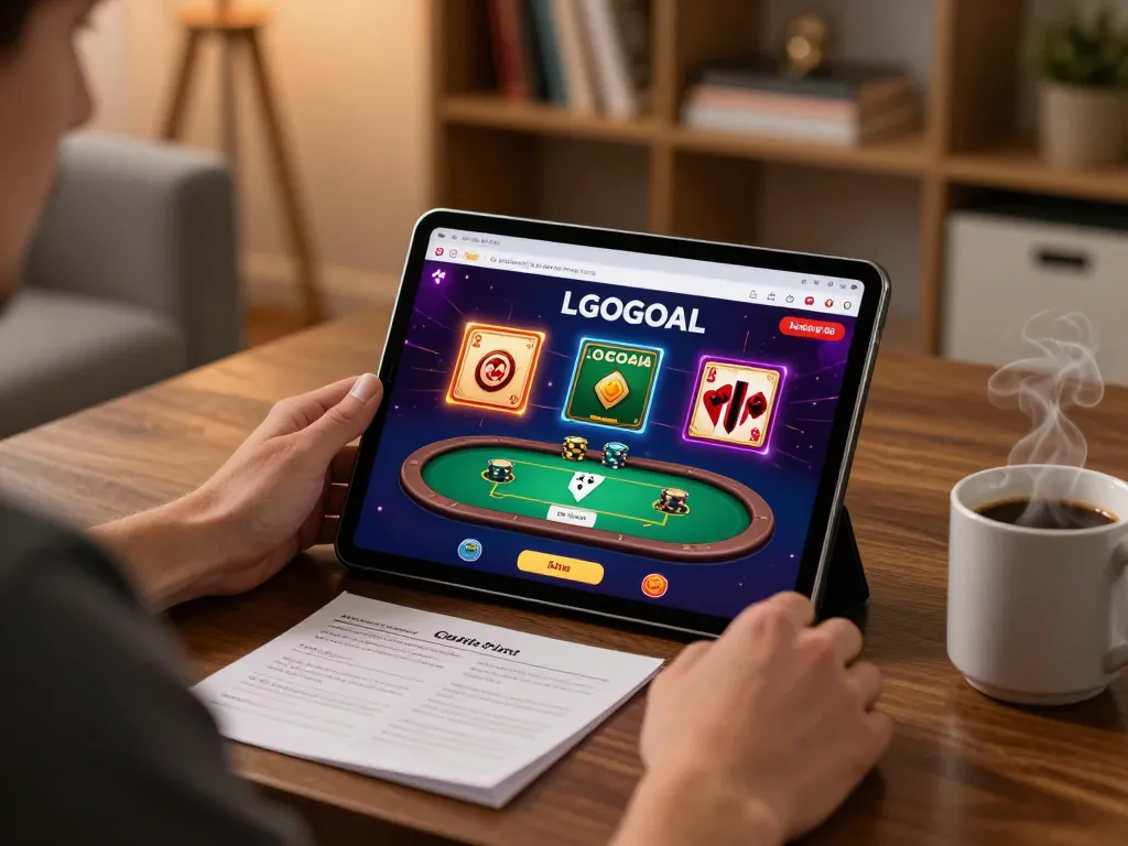 Player engaging in online gambling on the LGOGOAL platform with strategy notes and a cozy atmosphere.