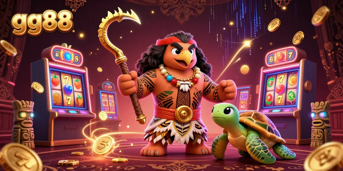 Join the thrill with gg88 as the demigod hawk and turtle celebrate big wins at slot machines.