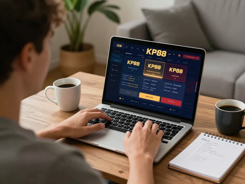 Player enjoying KP88 online casino gaming at home with cozy setup and personal touches.