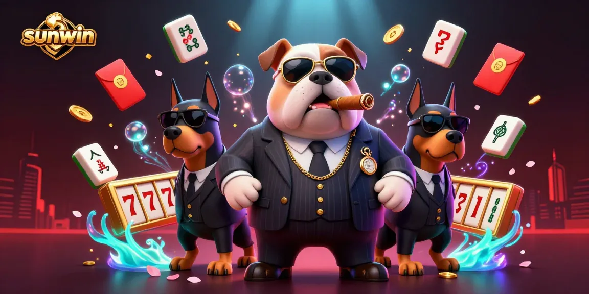 Experience the thrill of sunwin's 3D cartoon casino scene with a bulldog boss and bodyguards.