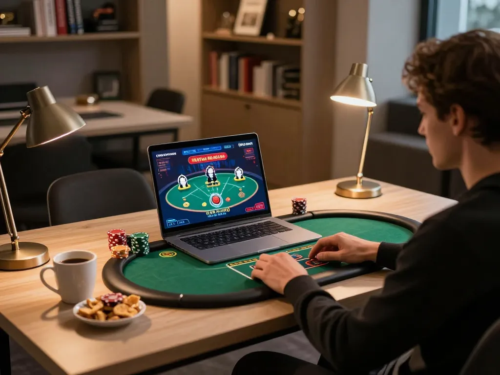Engaging in online poker strategies with SC88 at a modern home gaming setup