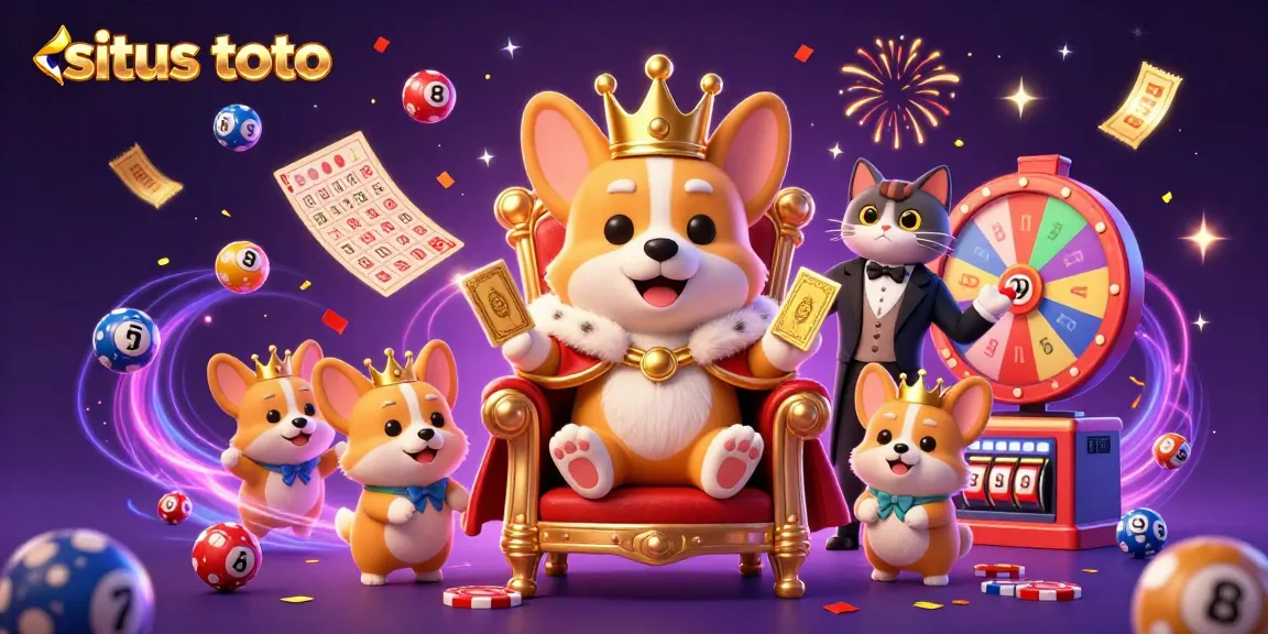Vibrant scene featuring situs toto with playful elements illustrating lottery operations and joyous energy.